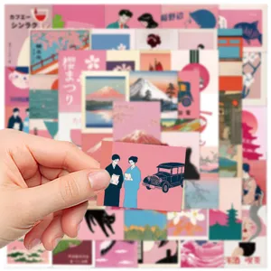 50pcs pink Japanese retro aesthetic stickers DIY waterproof vinyl decals for phone case and journal decor