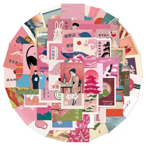 50pcs pink Japanese aesthetic stickers vintage art deco vinyl decals for DIY crafts phone