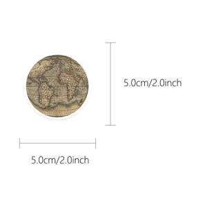 Détail d'autocollant de carte du monde vintage, design rond, diamètre de 5.0cm, autocollant.