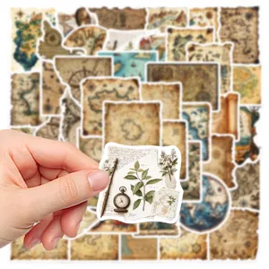 Set d'autocollants decoratifs botaniques de carte de voyage retro vintage pour carnet DIY.
