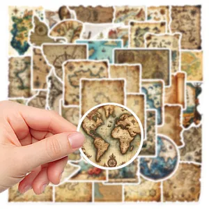 Autocollants carte du monde vintage pour deco de journal, papeterie aventure voyage retrocraft