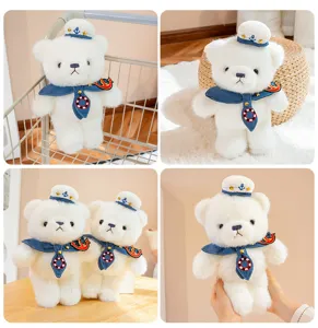 Cute white sailor teddy bear plush toy soft stuffed doll for kids sleeping and hugging