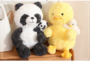 Cute mother and baby panda plush toy yellow duck stuffed doll for kids comforting sleep pillow