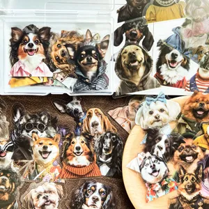 Cute funny dog portraits PET transparent stickers set for phone case decoration and crafts use.
