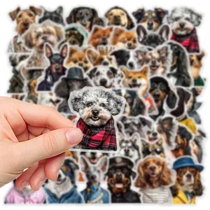 50Pcs Cute Funny Dog Portrait Stickers Transparent PET Phone Case Decals Decorative.