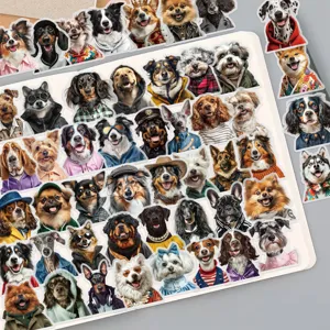 Funny dog portraits transparent PET stickers detail, cute puppy decals for your phone case.