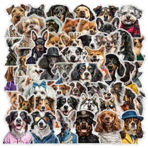 Cute cartoon dog stickers, transparent PET waterproof decals for phone cases and DIY decor.