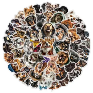 Close-up details of various cute dog portraits sticker designs, perfect for phone case decor.