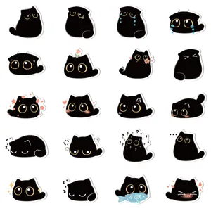 Lot de stickers chat noir mignon, autocollants étanches chaton dessin animé téléphone.
