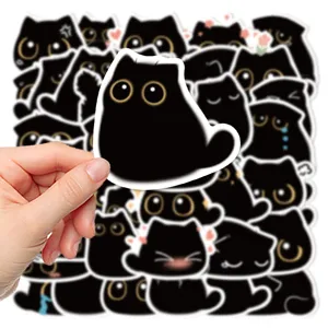 Lot d'autocollants chat noir mignon pour coque de téléphone carnet bouteille déco DIY