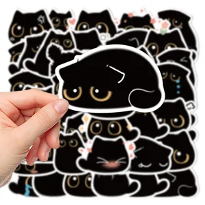 40 pcs mignons autocollants chats noirs pour coque de téléphone journal tasse imperméable