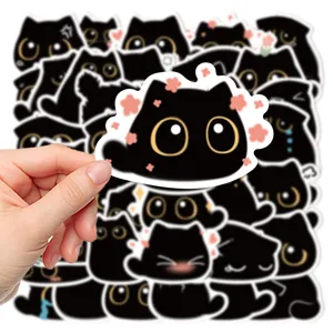 Adorables autocollants chat noir 40pcs esthetique dessin anime impermeable vinyle decal