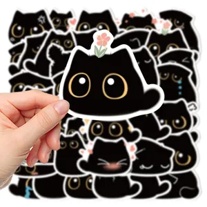 40pcs mignons autocollants chat noir, décalcomanie chaton pour coque de téléphone et déco.