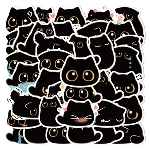 Ensemble de mignons autocollants chats noirs, stickers étanches pour coque de téléphone.