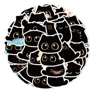 Lot de jolis autocollants chat noir, autocollant étanche pour coque de téléphone et carnet.