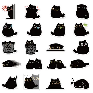 Mignons autocollants de chat noir étanches de dessin animé décoratifs pour coque de téléphone