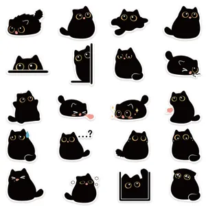 Joli set d'autocollants chat noir, stickers vinyle étanches pour coque de téléphone tasse.