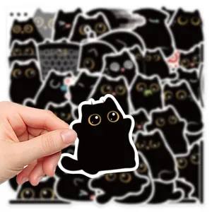 Mignons autocollants de chat noir pour coque de téléphone tablette étanche dessin animé DIY