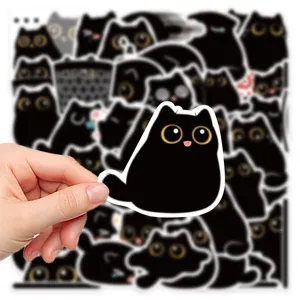 Adorables autocollants chat noir étanches en PVC autocollants de chaton pour tasse et téléphone