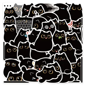 Joli ensemble d'autocollants chat noir mignon, décalcomanie étanche pour coque de téléphone.