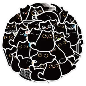 Lot de 40 autocollants chat noir mignons, stickers en vinyle imperméables pour téléphone portable.