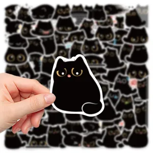 Lot d'autocollants mignons chat noir, stickers vinyle dessin animé imperméables pour téléphone.