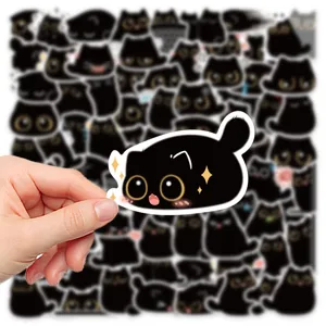 Adorables autocollants chat noir 40 pcs vinyle étanche pour coque de téléphone et carnet.