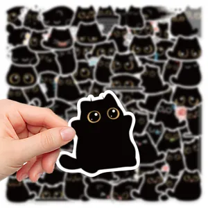 Détail de l'ensemble d'autocollants de chats noirs mignons pour la décoration créative DIY.