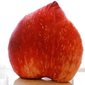Vista dettagliata del cuscino in peluche di frutta di simulazione 3D, consistenza morbida.