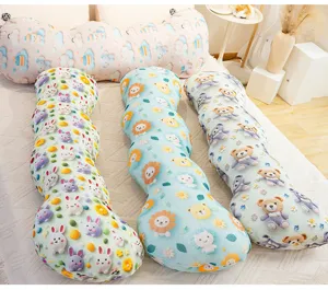 Ice silk long body pillow cute cartoon print side sleeping leg pillow cooling bedroom cushion