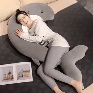 Long grey shark body pillow cute plush toy sleeping hugging doll soft bed cushion gift
