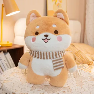 Cute Shiba Inu plush toy with cute scarf soft stuffed dog doll companion pillow gift