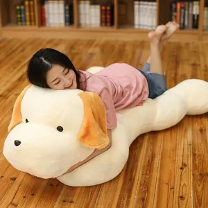 Cute giant plush dog body pillow, soft stuffed cartoon puppy toy for girls sleeping and home decor.
