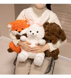 Conjunto de muñecos de peluche lindos, conejito zorro y oso suaves para dormir niños.