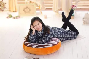 Soft giant chocolate donut plush pillow cushion, creative cute office nap toy for home decor.