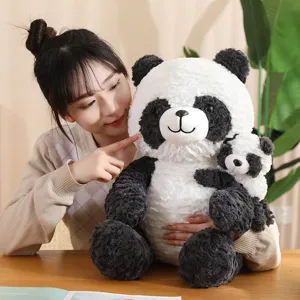 Cute mother and baby panda plush toy stuffed animal soft doll for kids sleeping and hugging.