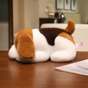 Cute sleeping dog plush toy with weighted particles, soft companion toy for kids and gifts.
