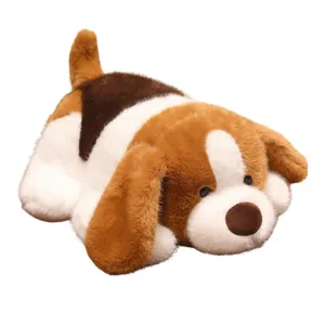 Cute lying dog plush toy with weighted particles, soft stuffed puppy companion gift for kids.