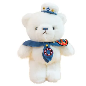 Cute white sailor teddy bear plush toy for kids sleeping companion adorable soft doll