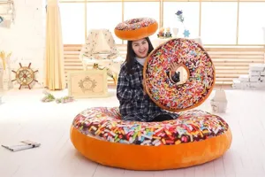 Giant donut plush pillow and floor cushion set, super soft simulation food design for home.