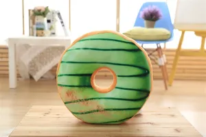 Cute green donut plush pillow soft cushion for home decor and office nap comfort cozy gift.