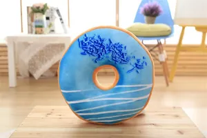 Cute blue donut plush pillow soft cushion for office nap home sofa decor birthday gift