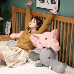 Simpatico cuscino lungo elefante in peluche per bambini ragazze, morbido peluche giocattolo per letto.