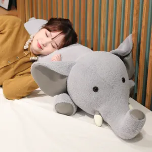 Cuscino lungo in peluche grigio elefante per dormire, morbida bambola animale per bambini e ragazze