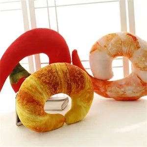 Simulación Chili Croissant Camarón Peluche Almohada en Forma de U Comida Creativa Almohada de Cuello Oficina Cojín de Siesta