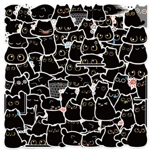 Mignons stickers de chat noir, autocollants chatons imperméables pour déco de téléphone et carnet DIY.