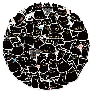 40pcs mignons autocollants chat noir étanches dessin animé DIY décalcomanies pour téléphone
