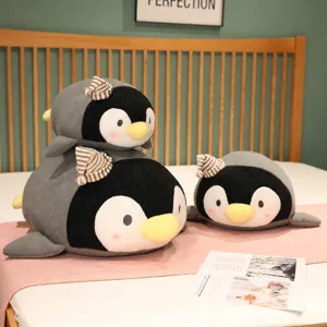 Mignon Jouet en Peluche de Manchot Bonnet de Nuit Manchot Couché Oreiller Doux Poupée d'Animal en Peluche Cadeau Compagnon pour Enfants