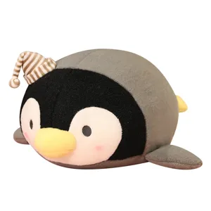 Mignon jouet en peluche pingouin avec bonnet de nuit, oreiller doux pour filles et enfants.