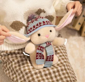 Lindo conejo de peluche con bufanda y sombrero de punto, suave muñeco para regalo infantil.